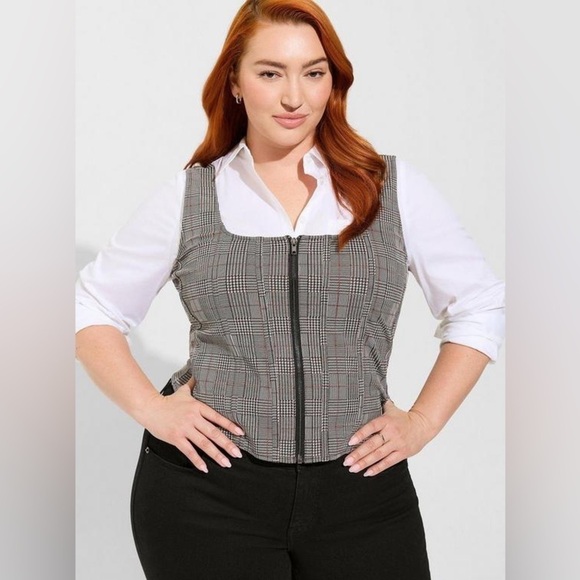 Torrid Double Knit Jacquard Square Neck Zip Front Corset Top Size 3X Academia - Picture 1 of 12